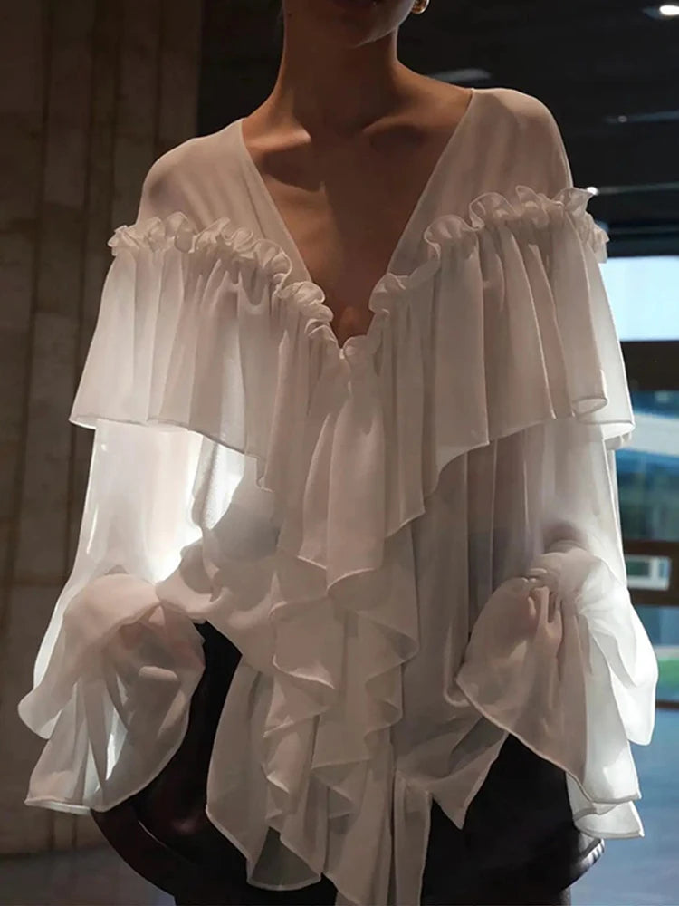 Amelia White Ruffled Blouse