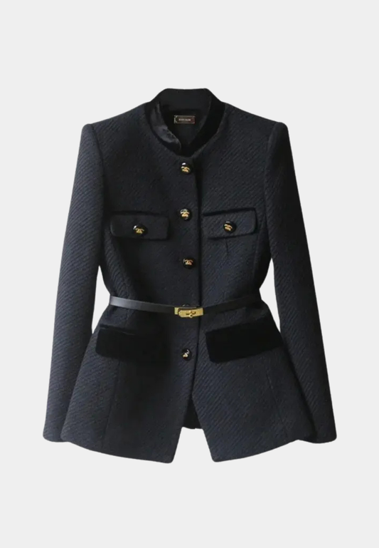 BLACK BELTED WOOLEN COAT