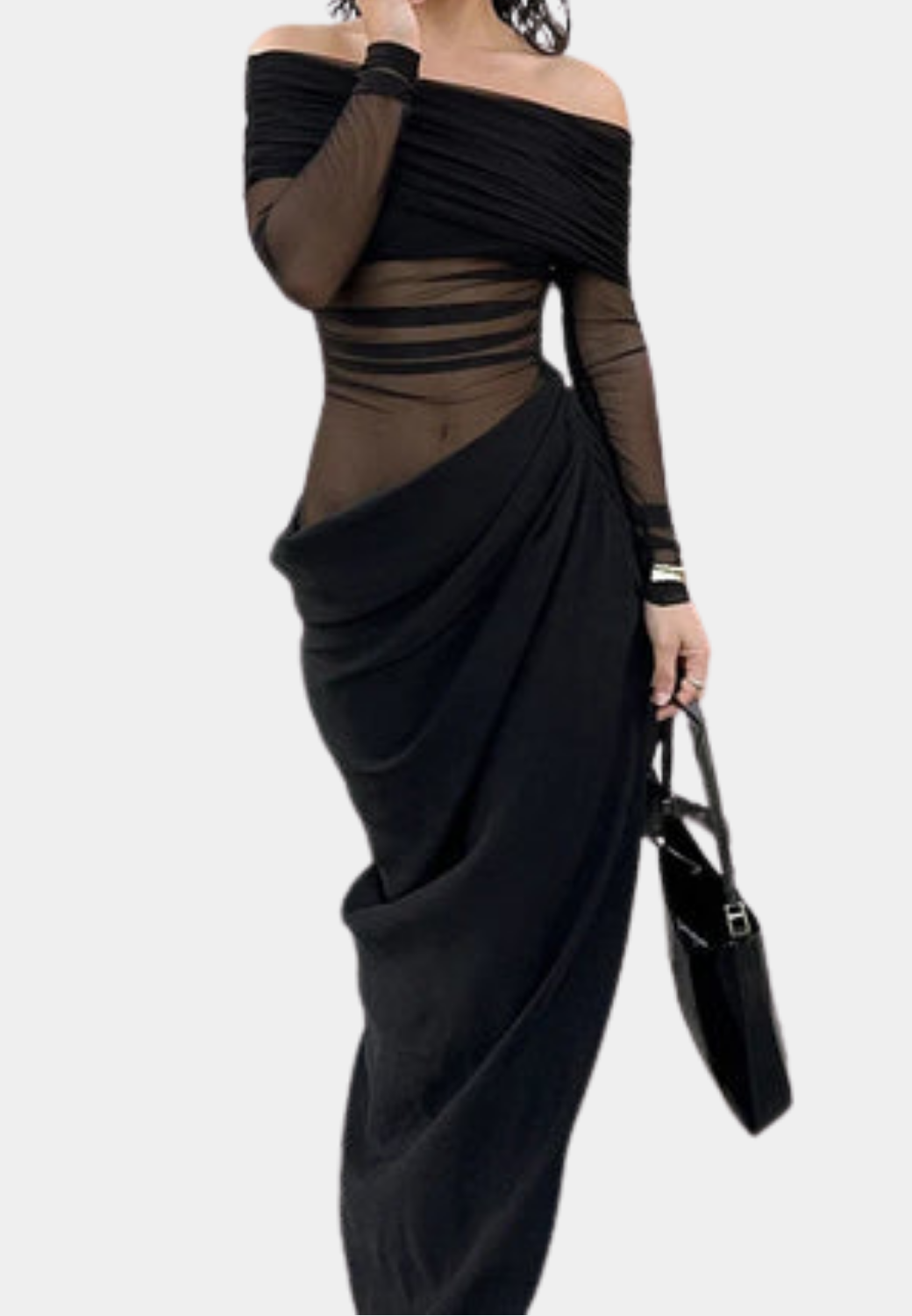 MESH OFF-SHOULDER MAXI DRESS