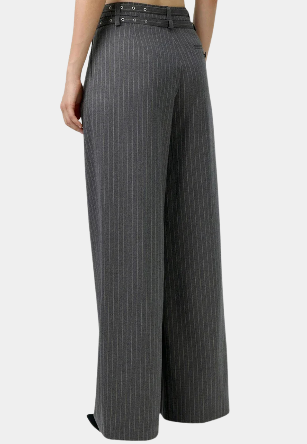 GRAY STRIPED WIDE-LEG PANTS