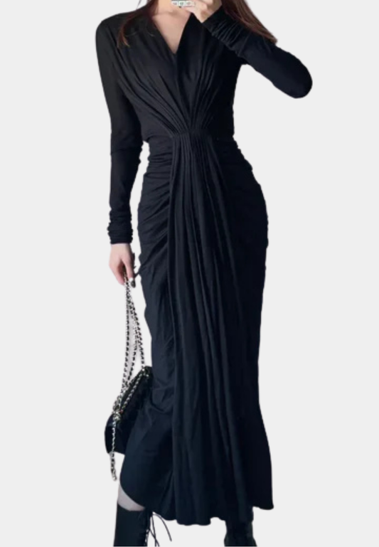 BLACK RIBBED MAXI DRESS