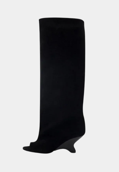 BLACK TUBE LEATHER KNEE-HIGH BOOTS