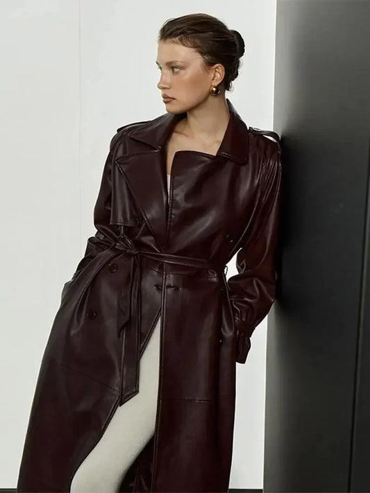 LEATHER BURGUNDY TRENCH COAT