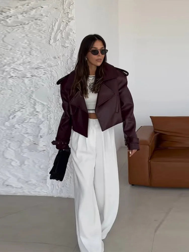 VINTAGE BURGUNDY LEATHER CROP JACKET