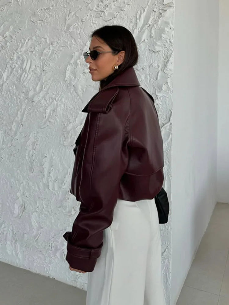 VINTAGE BURGUNDY LEATHER CROP JACKET