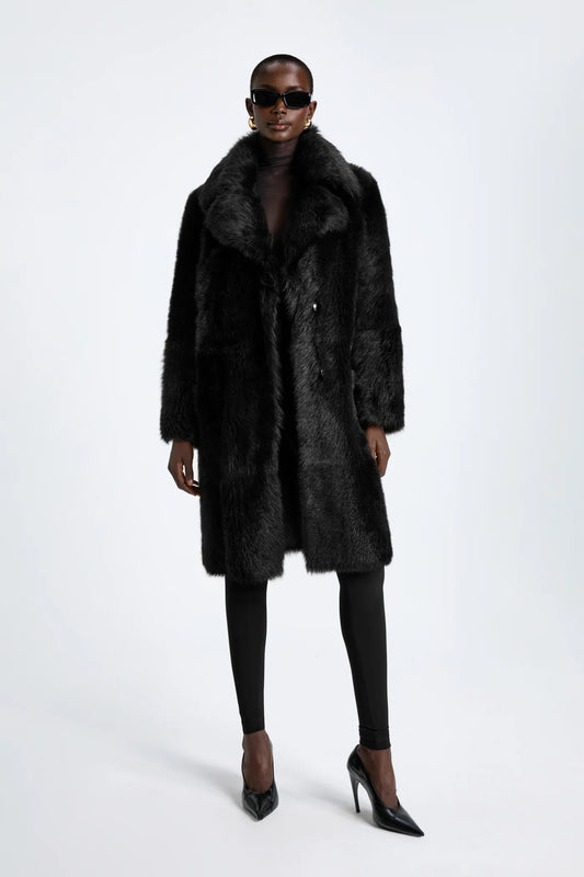 BLACK FAUX FUR COAT