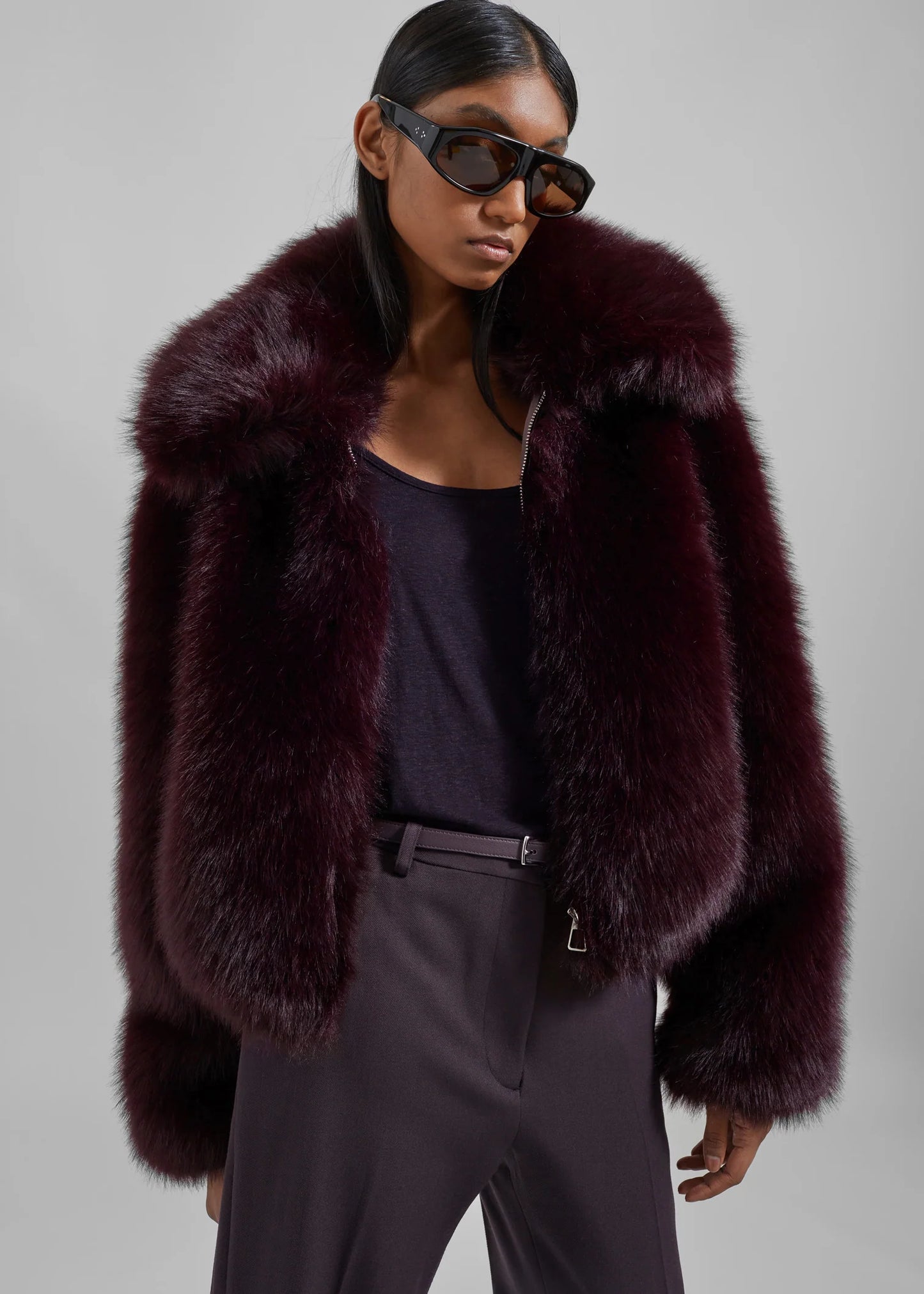 FAUX FUR BURGUNDY COAT